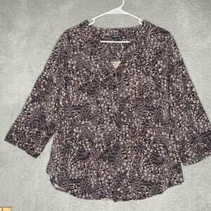 Torrid 3/4 sleeve blouse top animal print pink harper pockets vneck light 0x